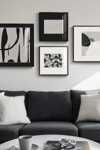 4-piece framed black and white abstract wall art set – minimalist modern prints for living room, hallway, fireplace, bedroom, office, or bathroom decor