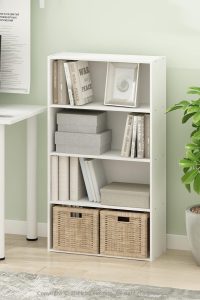 Furinno Pasir White 4-Tier Bookcase – Compact Bookshelf & Storage Shelves for Bedroom, Living Room, or Home Office