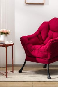 HollyHOME Oversized Burgundy Lazy Chair with Thick Padding, Steel Frame, and Armrests – Cozy Modern Lounge Chair for Living Room, Bedroom, or Dorm