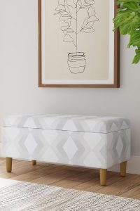 HomePop Malmo decorative storage bench with natural woven geo upholstery – upholstered ottoman bench with hidden storage for entryway, bedroom, or living room