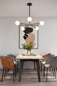KAISITE 5-light Sputnik chandelier in gold and black with adjustable hanging rods – modern ceiling light fixture for kitchen, living room, or hallway
