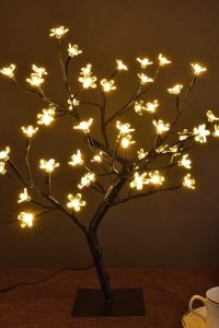 LIGHTSHARE 18-inch cherry blossom bonsai tree with 48 warm white LED lights, metal base, and UL listed adapter – perfect night light or decorative home gift