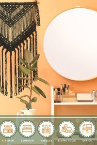 "Livalaya black macrame woven wall hanging, 16x36 inches, modern bohemian tapestry decor for bedroom, nursery, dorm, wedding, or party settings"