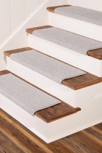 Oak Valley Designs™ rounded bullnose carpet stair treads – 14-pack in Bayside Charm Silver Birch, 27" W x 9.75" D anti-slip indoor mats for wood stairs