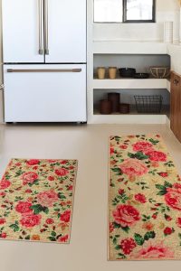 "Pink Red Rose Kitchen Rug Set of 2 - Non Slip Vintage Farmhouse Mats for Floor"