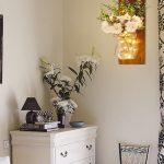Handmade rustic wall sconces with mason jars, LED fairy lights, remote control, and white peony flowers – farmhouse home decor for living room or entryway, set of 2
