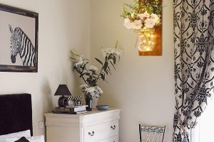 Handmade rustic wall sconces with mason jars, LED fairy lights, remote control, and white peony flowers – farmhouse home decor for living room or entryway, set of 2