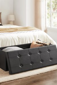 SONGMICS MAZIE 43-Inch Black Folding Storage Ottoman Bench with Synthetic Leather Finish