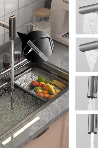 "Smart 304 Stainless Steel Honeycomb Single Bowl Kitchen Sink with Digital Display, Double Waterfall Faucet, and Pull-Out Spray"