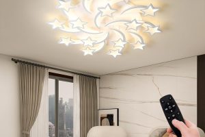 Star-shaped white LED ceiling light with 15-point design in modern bedroom setting