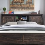 T4TREAM Farmhouse Queen Size Bed Frame with Storage Bookcase Headboard, Sliding Barn Doors, Built-in Charging Station in Dark Rustic Oak Finish