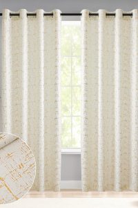 Taisier Home 84-Inch Gold Foil Print Curtains – Linen Textured Thermal Insulated Drapes with Geometric Dot Design in Off-White and Gold (Set of 2)