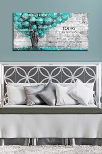 "Teal large canvas wall art with inspirational quotes and tree design, 20x40 inches, ready to hang for office or living room decor"