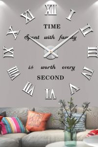 "VANGOLD oversized wall clock in mirror silver, modern design with large numerals, perfect for living room, kitchen, farmhouse, or fireplace decor"