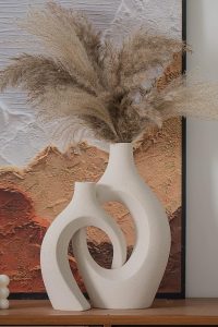 "XL Beige Ceramic Vases Set of 2 with Hollow Design – Modern Boho Decor Accent for Living Room, Entryway, Bookshelf, and Table Centerpieces"
