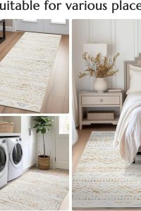 "Boho 2x3 rug for entryway in tan and grey Moroccan pattern""Machine washable non-slip doormat rug by jinchan"