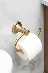 BESy antique brass wall-mounted toilet paper holder made from SUS304 stainless steel, rustproof bathroom accessory with vintage finish
