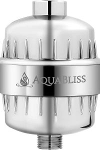 “AquaBliss High Output Shower Filter SF100 – Chrome finish with multi-stage filter cartridge for chlorine and odor reduction”