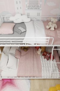"Bellemave twin over full metal bunk bed with inclined ladder in white"