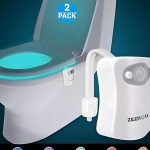 “ZEZHOU toilet night light with 8 LED color settings attached to toilet bowl”