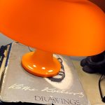 "Lotus Atelier orange mushroom lamp on a side table – retro aesthetic lighting for bedroom or living room decor"