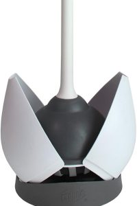 “Clorox Toilet Plunger with Hideaway Caddy – Durable rubber suction cup and sleek white storage holder”