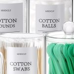 "4-pack bathroom organizer set with Q-tip holder and cotton jars on white vanity"