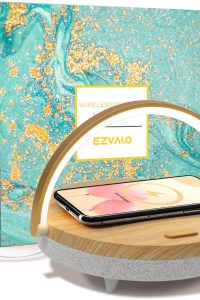 EZVALO 4-in-1 music table lamp with wireless charger, Bluetooth speaker, dimmable LED light, and phone holder – ideal gift for women, men, moms, and dads