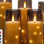 "5-piece flameless LED candle set with starry string lights and grey acrylic shell"
