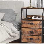 Furnulem fabric nightstand with 3 drawers and 2-tier shelf, steel frame and wood top, ideal for bedroom, closet, or nursery storage