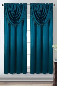 GLORY RUGS Blue Curtain Panel with Attached Valance – 42"x84" Window Treatment for Bedroom, Living Room, or Dining Room