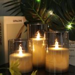 GenSwin Gray Glass Flameless LED Candles Set – Battery Operated with 10-Key Remote, Real Wax, Warm White Flickering Light for Home Decor