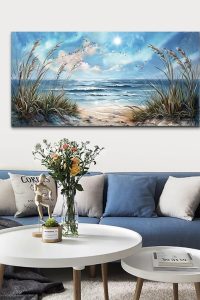 Hyidecorart Blue Ocean Wall Art – Sunshine and Sea Wave Canvas Print for Living Room, Bedroom, Bathroom, or Office Décor