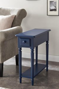 Leick Home navy coastal end table with solid wood frame, 1 drawer, and bottom shelf – compact furniture for bedroom or living room