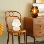 “ONEWISH Mushroom Lamp on bedroom nightstand – vintage black glass table lamp with stepless dimming”