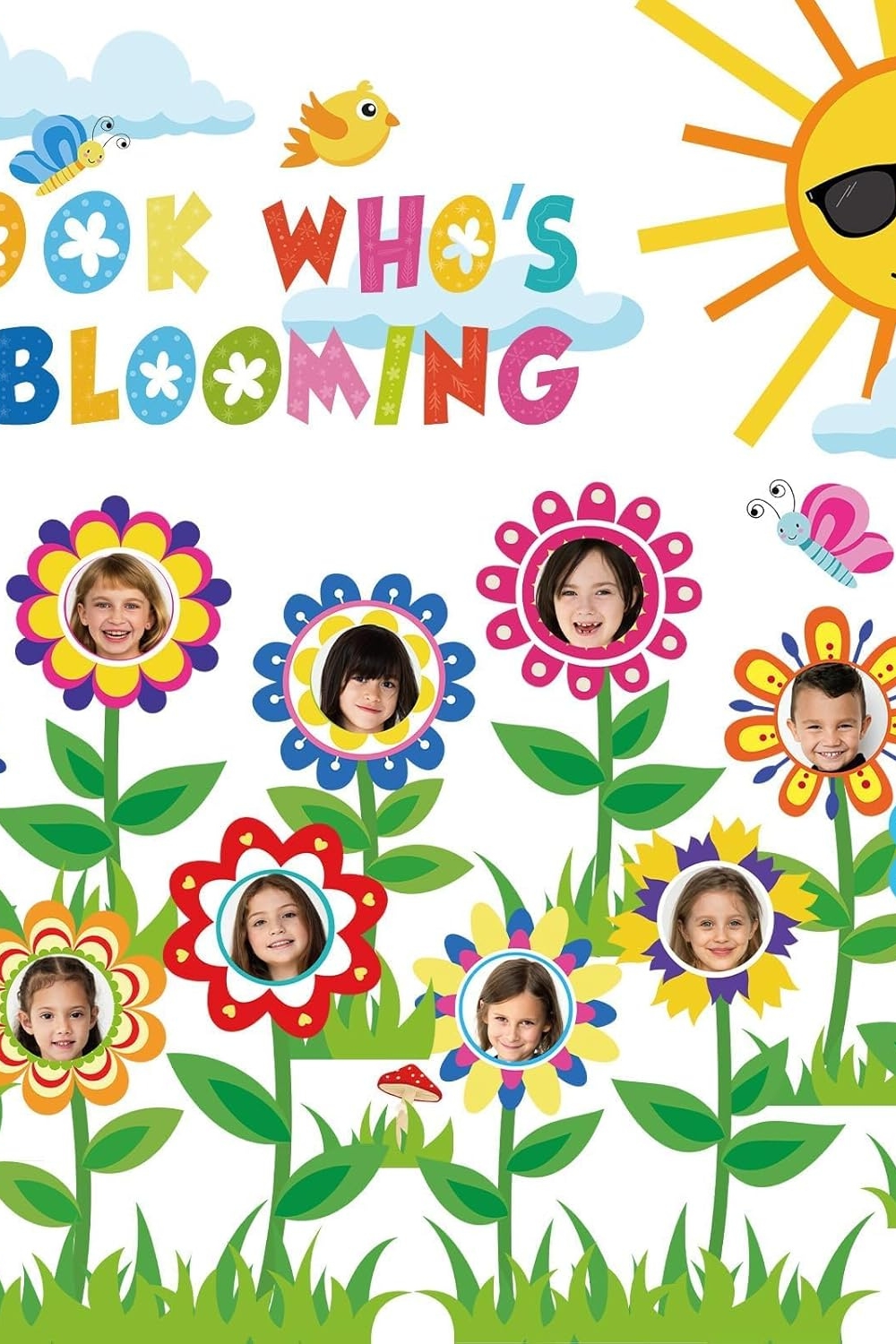 "88PCS spring flower bulletin board decoration set with colorful floral cutouts and title sign"