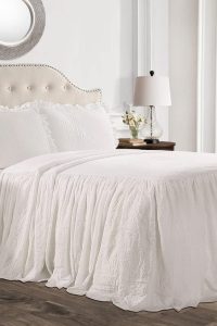 "Lush Decor white ruffle skirt bedspread set in king size with elegant farmhouse style and soft lightweight texture"