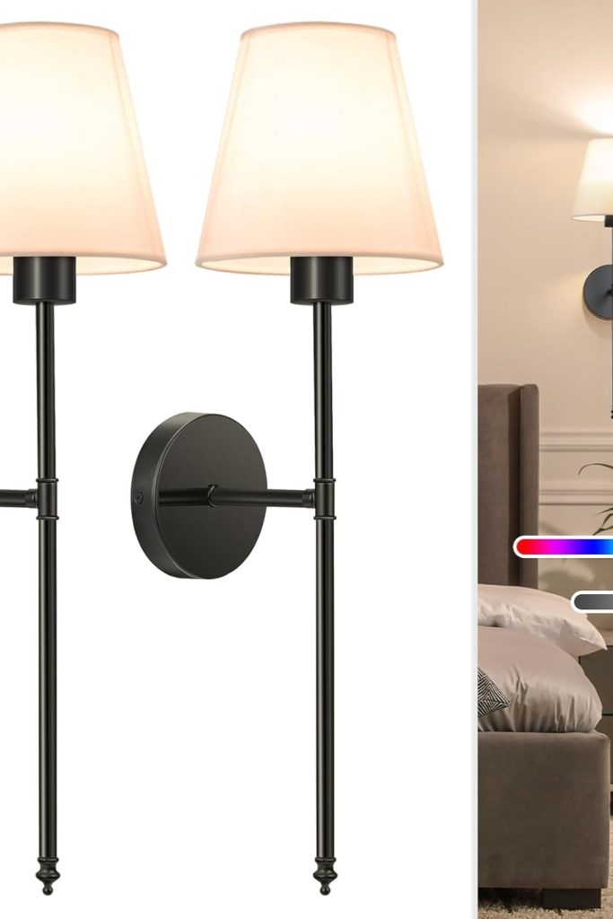 NIORSUN Battery Operated Wall Sconce Set of 2 in Matte Black Finish