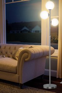 67 inch mid-century floor lamp with 3 frosted globe glass shades
