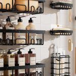 "Veken 6-pack rustproof and waterproof shower caddy set installed in tiled bathroom"