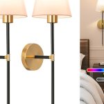 "NIORSUN black and gold battery operated wall sconce set mounted in bedroom"