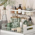 "REALINN 2-Tier Under Sink Organizer installed in kitchen cabinet"