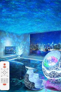 "Rossetta Galaxy Projector projecting stars and nebula on ceiling"