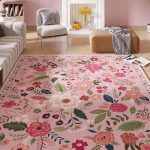 Rugcomf 5x7 washable boho area rug with vintage floral design and non-slip backing in a modern living room