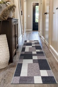 Rugshop Modern Boxes runner rug in gray, 2'7" x 12', with non-slip backing and geometric design for hallways or entryways