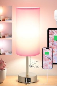 Small minimalist table lamp with round fabric shade on a nightstand – perfect for bedrooms, desks, or children's study areas