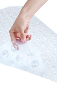 “YINENN clear bath and shower mat 40x16 inch with suction cups and drain holes for non-slip tub safety”