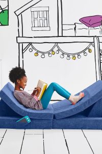Yourigami Sapphire Caves XL kids play couch – convertible modular foam sofa for toddlers and children, in deep blue color