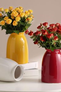 "Modern white ceramic flower vase by hjn, perfect for home decor accents on living room shelves, mantels, entryways, or bookshelves."