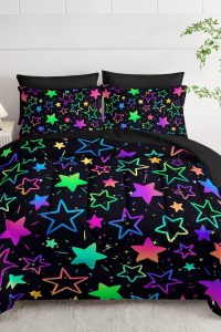 "Colorful stars printed 7 piece twin comforter set for kids"